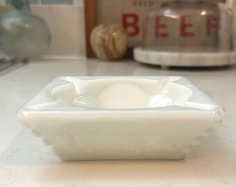 Vintage Westmoreland Paneled Grape Milk Glass Ashtray | Mid-Century Trinket Dish