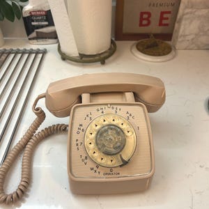 Vintage Beige GTE Automatic Electric Model 80 Rotary Dial Telephone - 1970s MCM Desk Phone