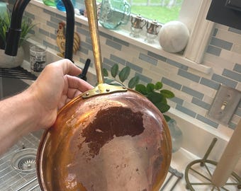 Vintage 10" Portuguese Copper Frying Pan with Brass Handle | Made in Portugal | Rustic Skillet