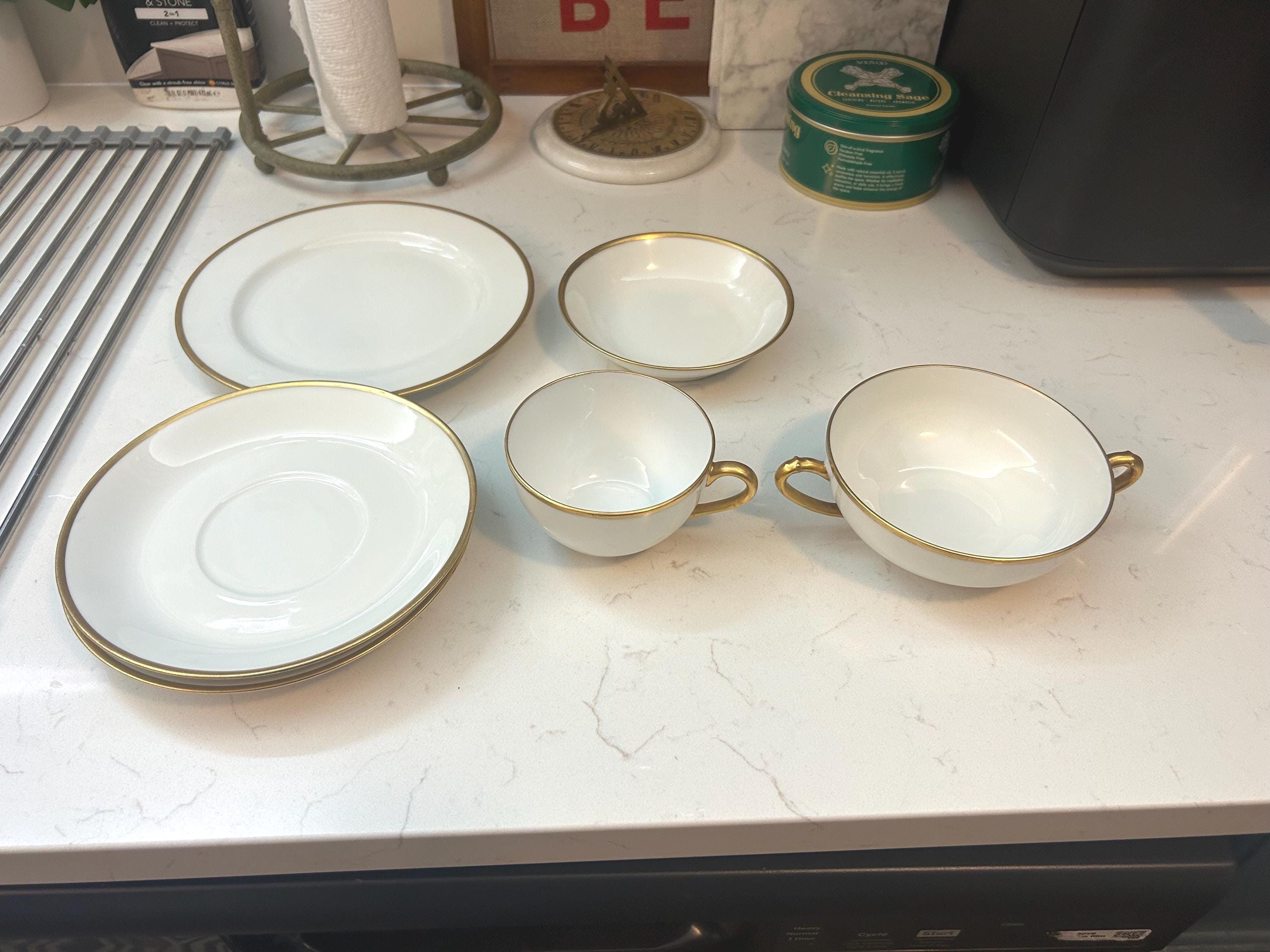 Antique Haviland & Co Limoges France China Set, Gold Band Ranson 