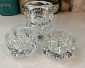 Vintage Elements Czech Crystal Candle Holder Set - Modernist Hexagonal Brutalist Cubist Design