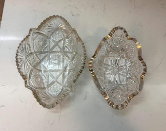 Antique American Brilliant Period Style Cut Glass Bowl and Gold-Trimmed Candy Dish Set