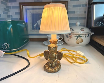 Vintage Gold Cherub Accent Lamp with Pleated Shade