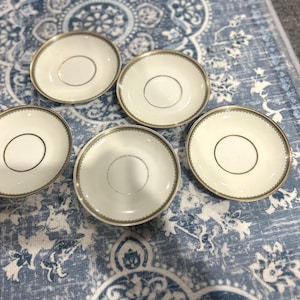 Antique Haviland Limoges Saucers - Set of 5 - Schleiger Pattern 587 - White & Gold French Porcelain