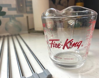 Vintage Fire-King Anchor Hocking 2-Cup Glass Measuring Cup - Red Lettering - Mid-Century Kitchenware