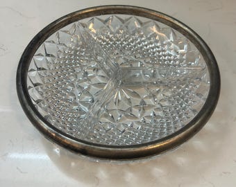 Crystal Divided Serving Dish with a Silver-Plated Rim