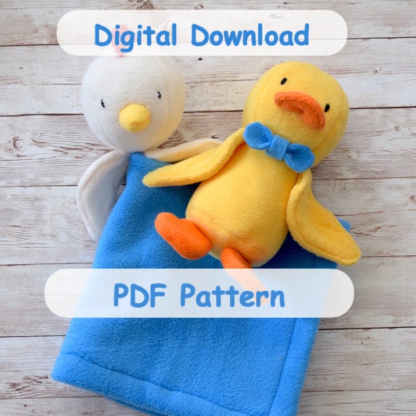 Chicken and duck stuffed animal lovie, Photo tutorial, Fleece Child's Toy Pattern, Stuffed animal, Security blanket - PDF Pattern for Softie