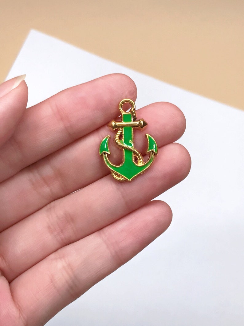 20pcs Green Anchor Enamel Charms Pendants DIY Jewelry Making Necklace Keychain Zipper Pull Craft Decorating Gifts for SeafarerCaptainsLove