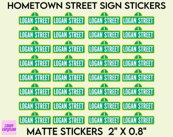 Hometown Street Sign STICKERS, Labels, Personalized, Matte, "2 x .82", stickers, Green & Yellow, Event Planning, 1st 2nd 3rd, First Birthday