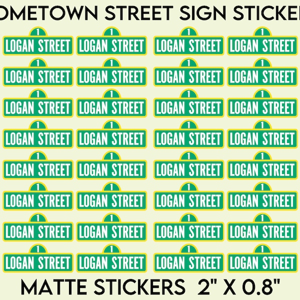 Hometown Street Sign STICKERS, Labels, Personalized, Matte, "2 x .82", stickers, Green & Yellow, Event Planning, 1st 2nd 3rd, First Birthday