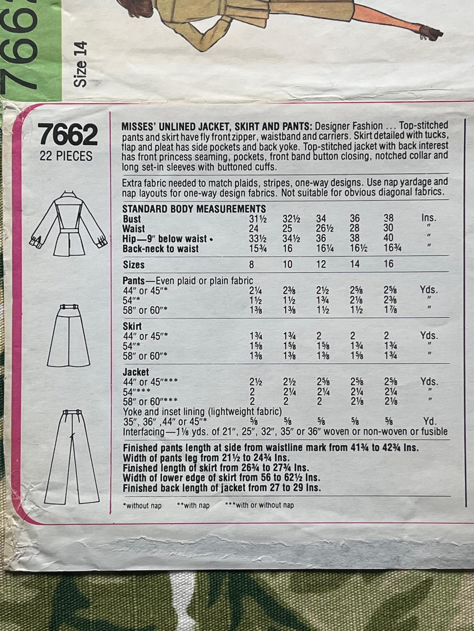 Simplicity Sewing PATTERN 7662 Misses' Unlined Jacket, Skirt and Pants ...