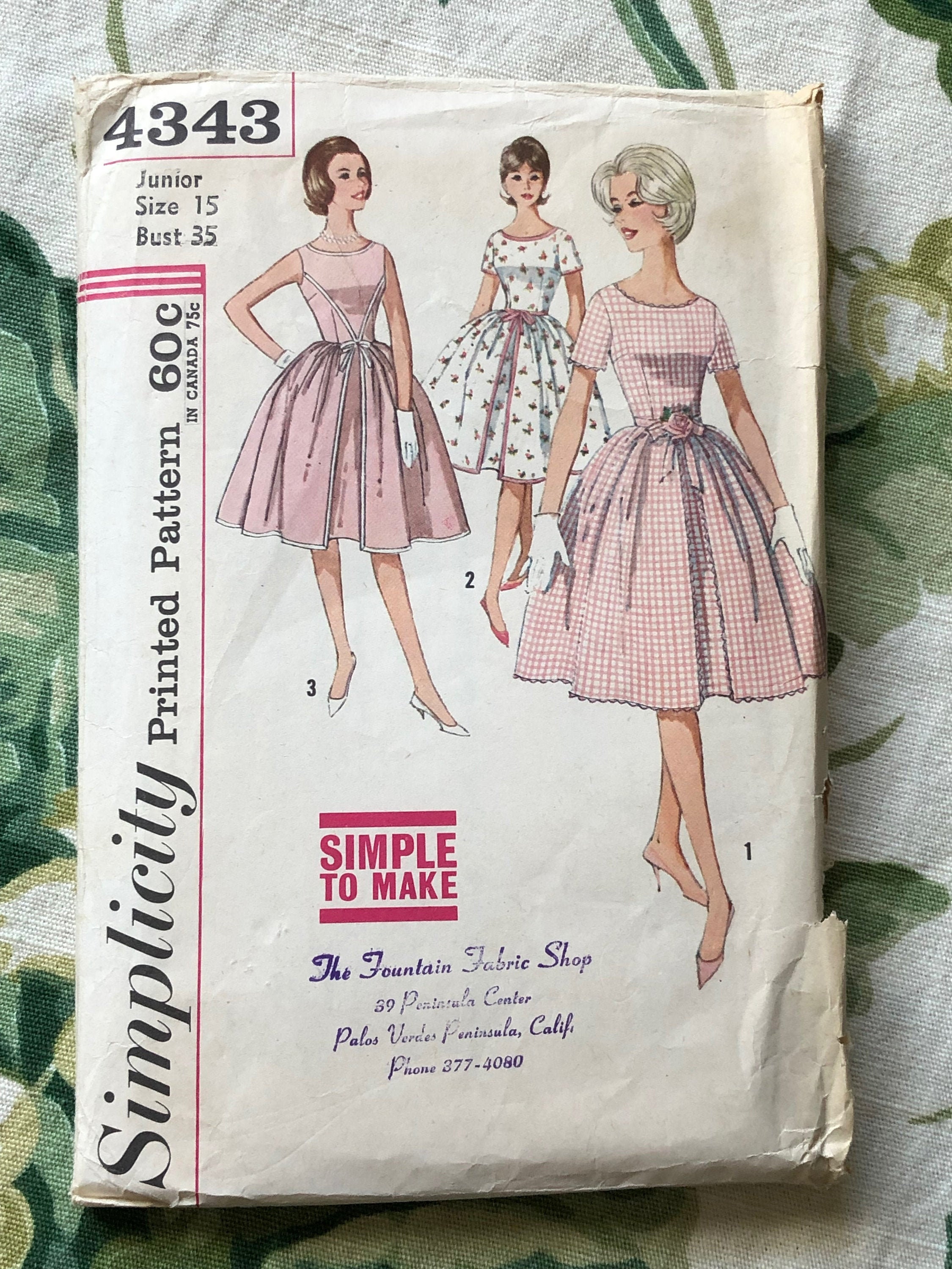 Simplicity 4343 Pattern Juniors One Piece Dress 1960s Etsy