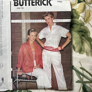 Butterick Sewing PATTERN 4984  Misses&#39; Jacket, Top & Pants  Size: 12    Bust 34&quot;  Waist 26.5&quot;   Hip 36&quot;  Designer Ellen Tracy  Vintage 1980s