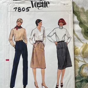 Vogue Sewing PATTERN 7805  Misses&#39; Skirt and Pants   Size:  14   Waist 28&quot;   Hip 38&quot;