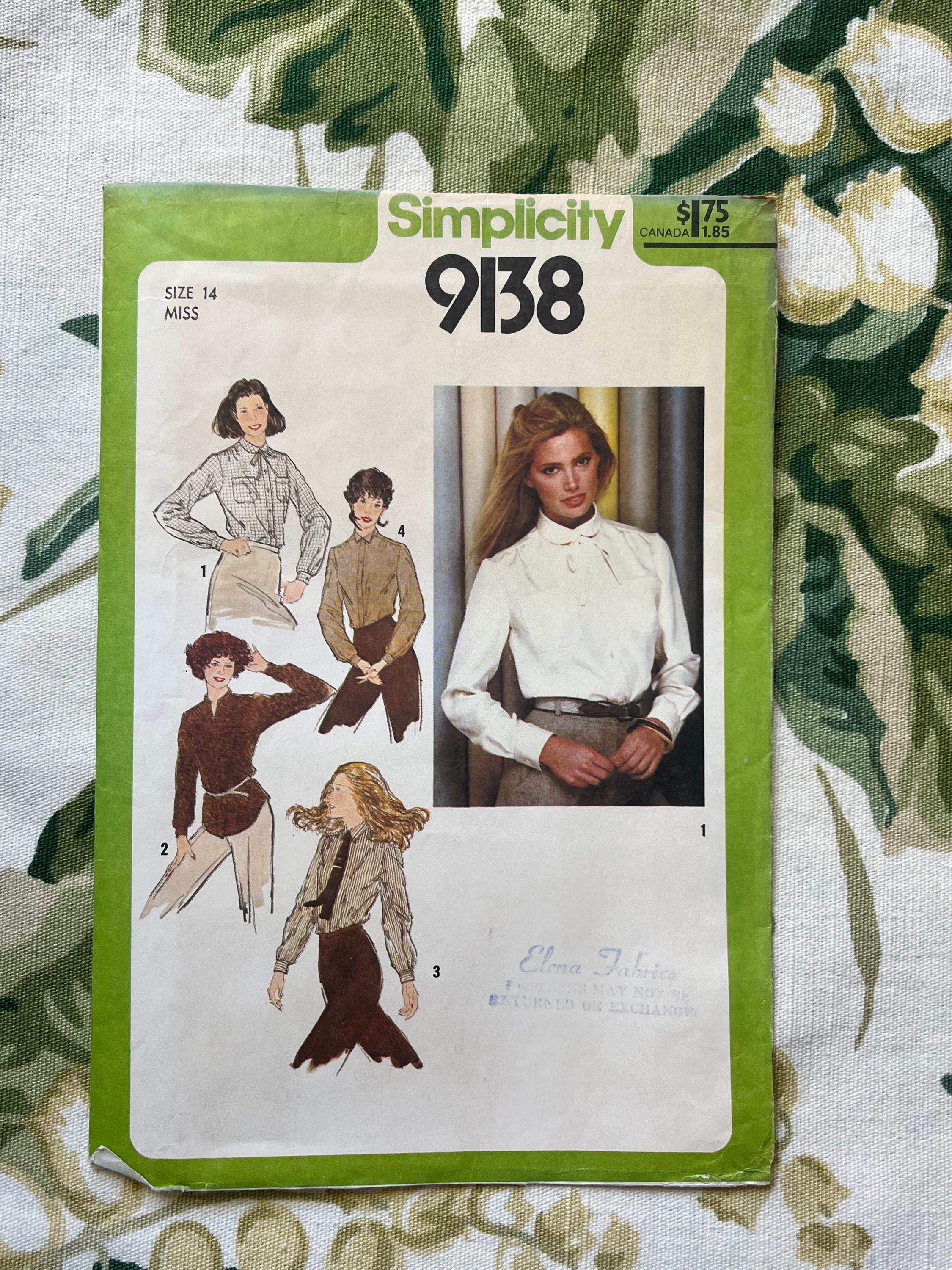Simplicity Sewing PATTERN 9138 Misses' Shirts Size: 14 Bust 36