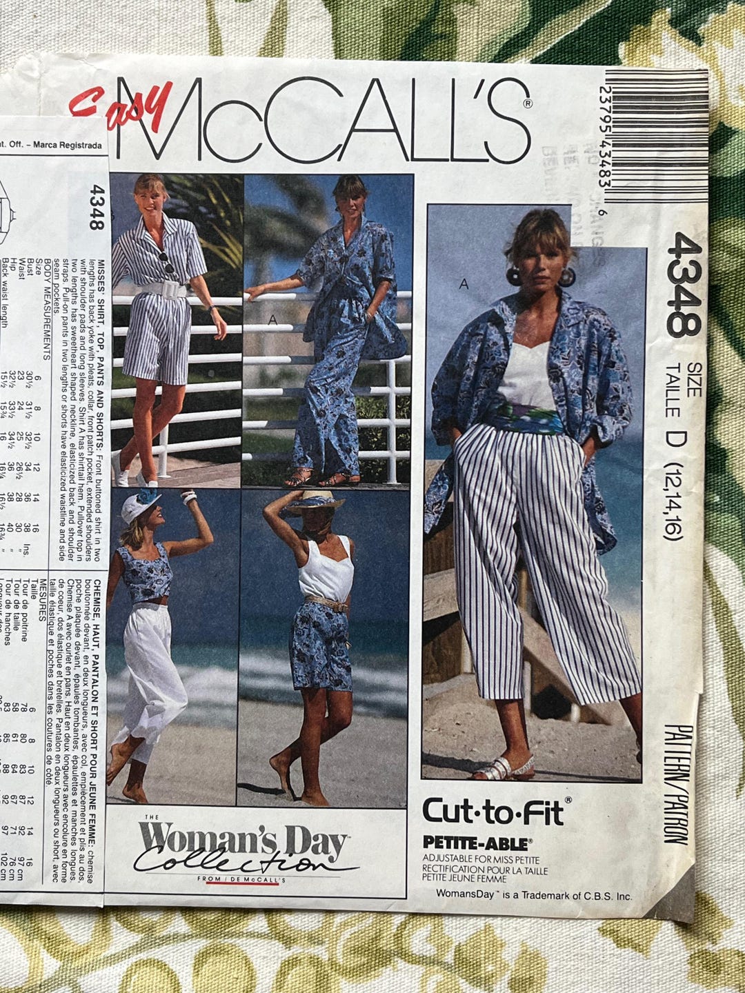 4342 Pattern Mccall's Sewing PATTERN 4348 Misses' Shirt, Top, Pants & Shorts Size ...