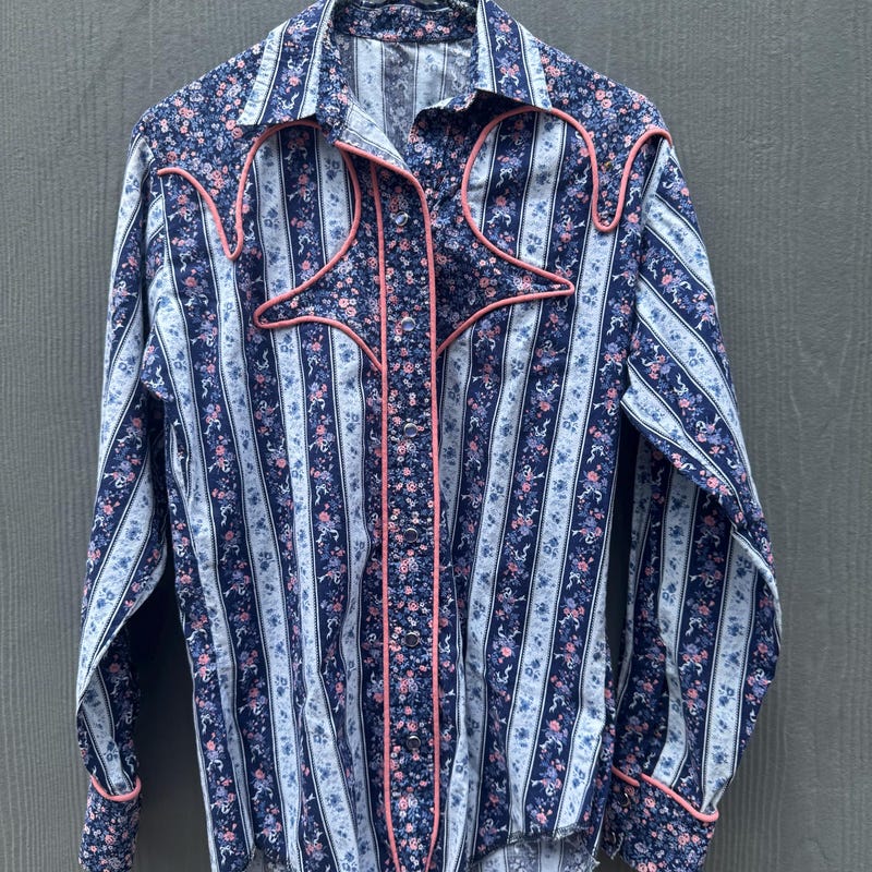 Western Pin Up Girl Cactus Print Lace Collar Blouse - Blue B - Final Sale