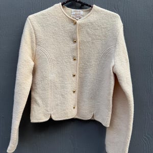 Vintage 1960s Tally Ho Cream 100% Wool Cardigan