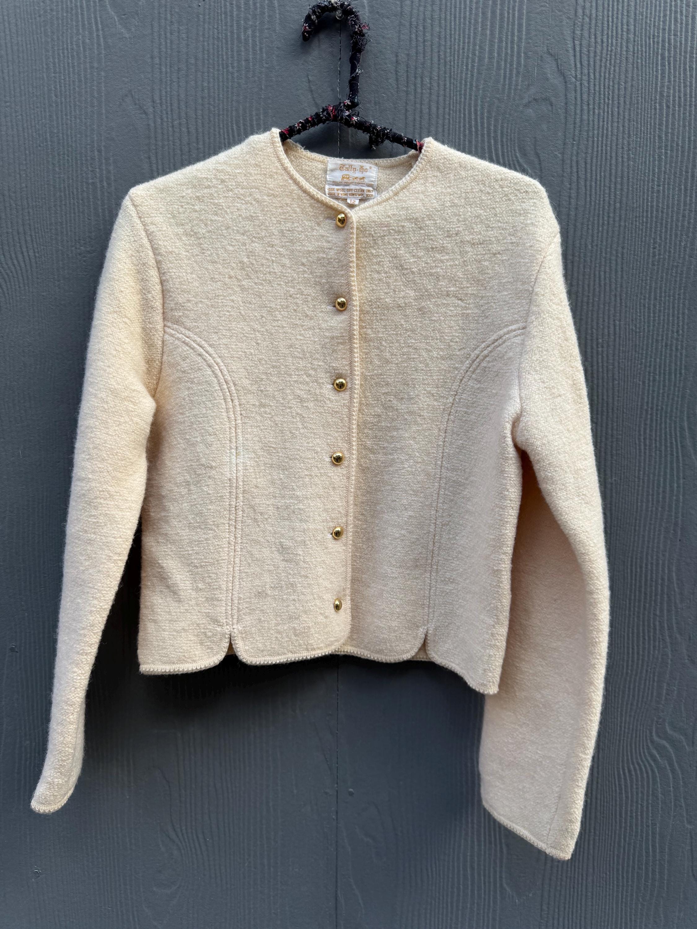 Vintage 1960s Tally Ho Cream 100% Wool Cardigan