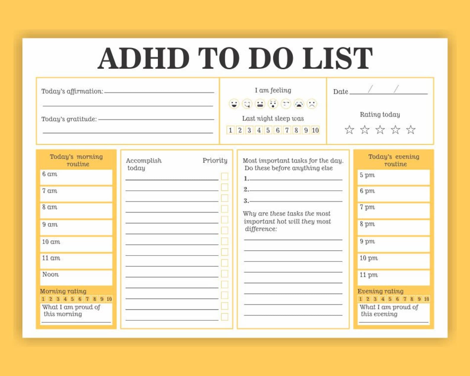  Adhd To Do List Planner Printable Adhd Digital Planner Pdf Etsy