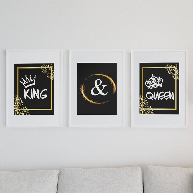 King and Queen Black and Gold Room Decor INSTANT Decor Etsy