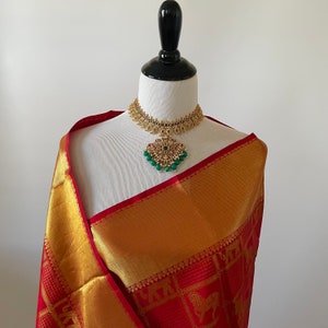 Chilli Red Kanchipuram/Kanchivaram pure silk saree | handwoven | Silk Mark certified | Ships from California
