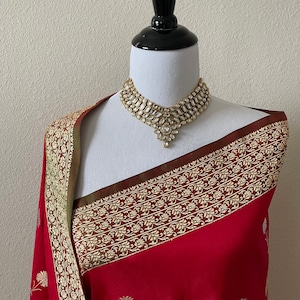 Banarasi Katan Silk thread work saree | Kadwa weave |  Kadiyal Border | Red | Handwoven | Silk Mark Certified | Ships from California
