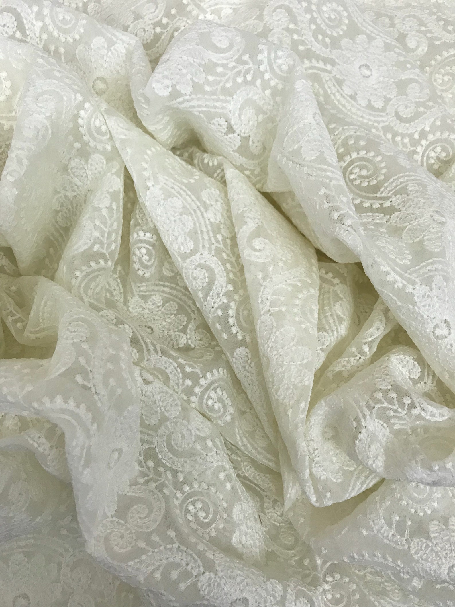 Beautiful white fabric with thread work one yard Etsy
