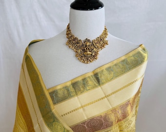 Exclusive Kanchivaram Designer Pure Silk Pure Zari Silk Saree | Beige & Gold | Handwoven | Ships from California