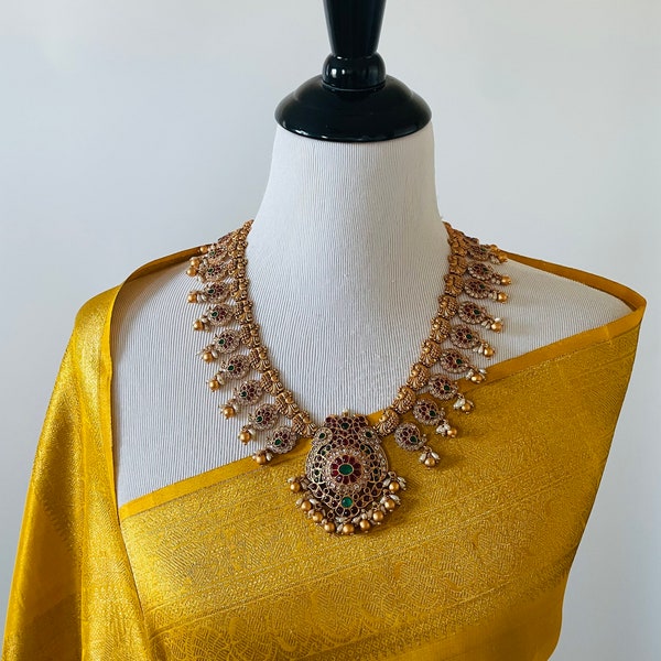 Kanchipuram Tissue Silk Saree | Yellow Gold | Pure Zari | Pure Silk | Handwoven | Ships from California | Pushpam - ShopNaya Exclusive