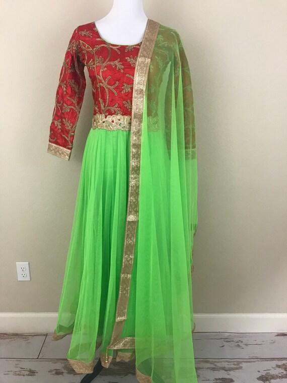 lime green anarkali