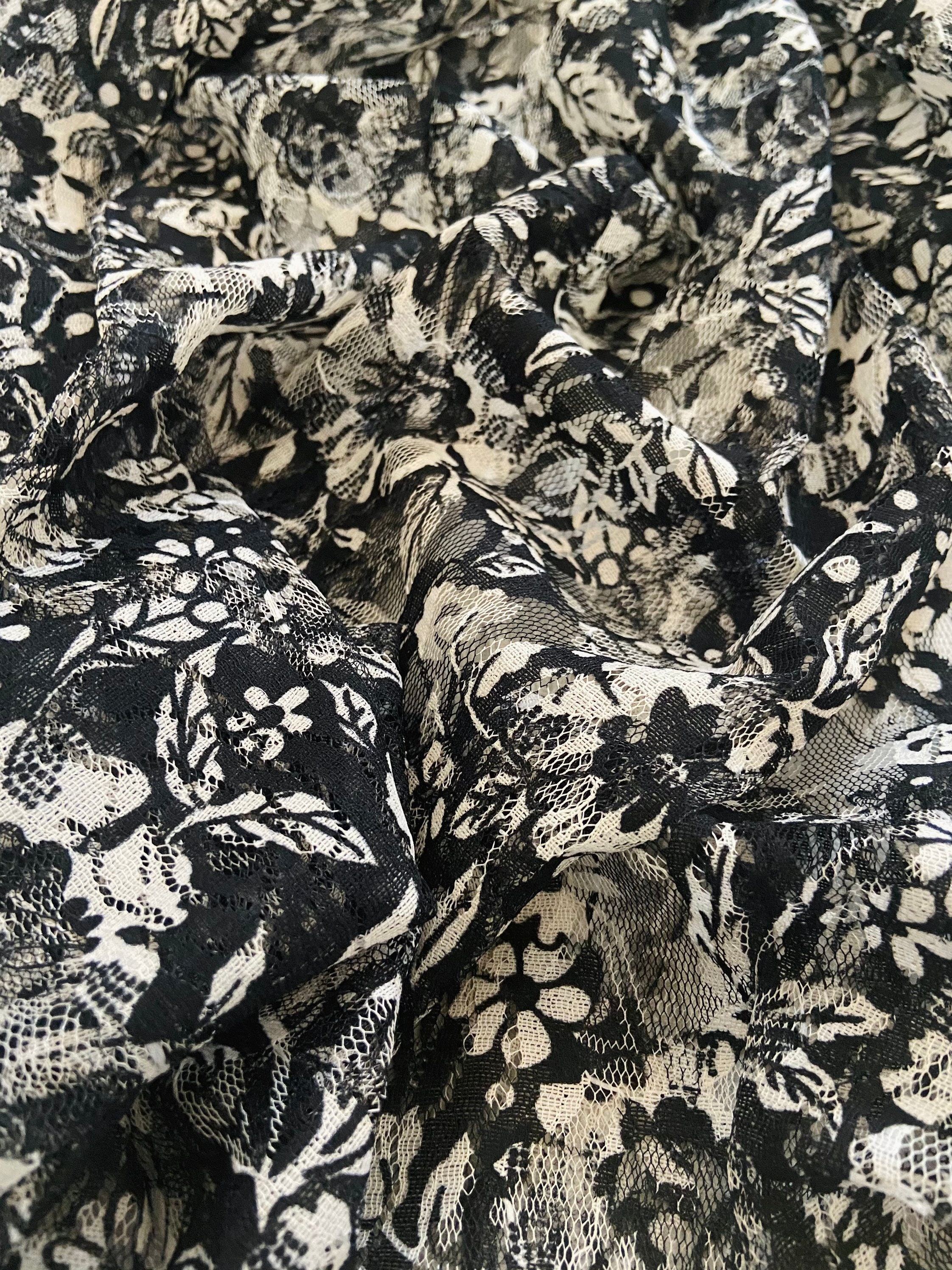 5 Yards Sheer Floral Printed Lace Fabric Black and White - Etsy
