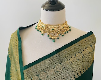 Kanchipuram Pure Silk Saree | Bottle Green | Pure Zari | Handwoven | Ships from California | Pushpam - ShopNaya Exclusive