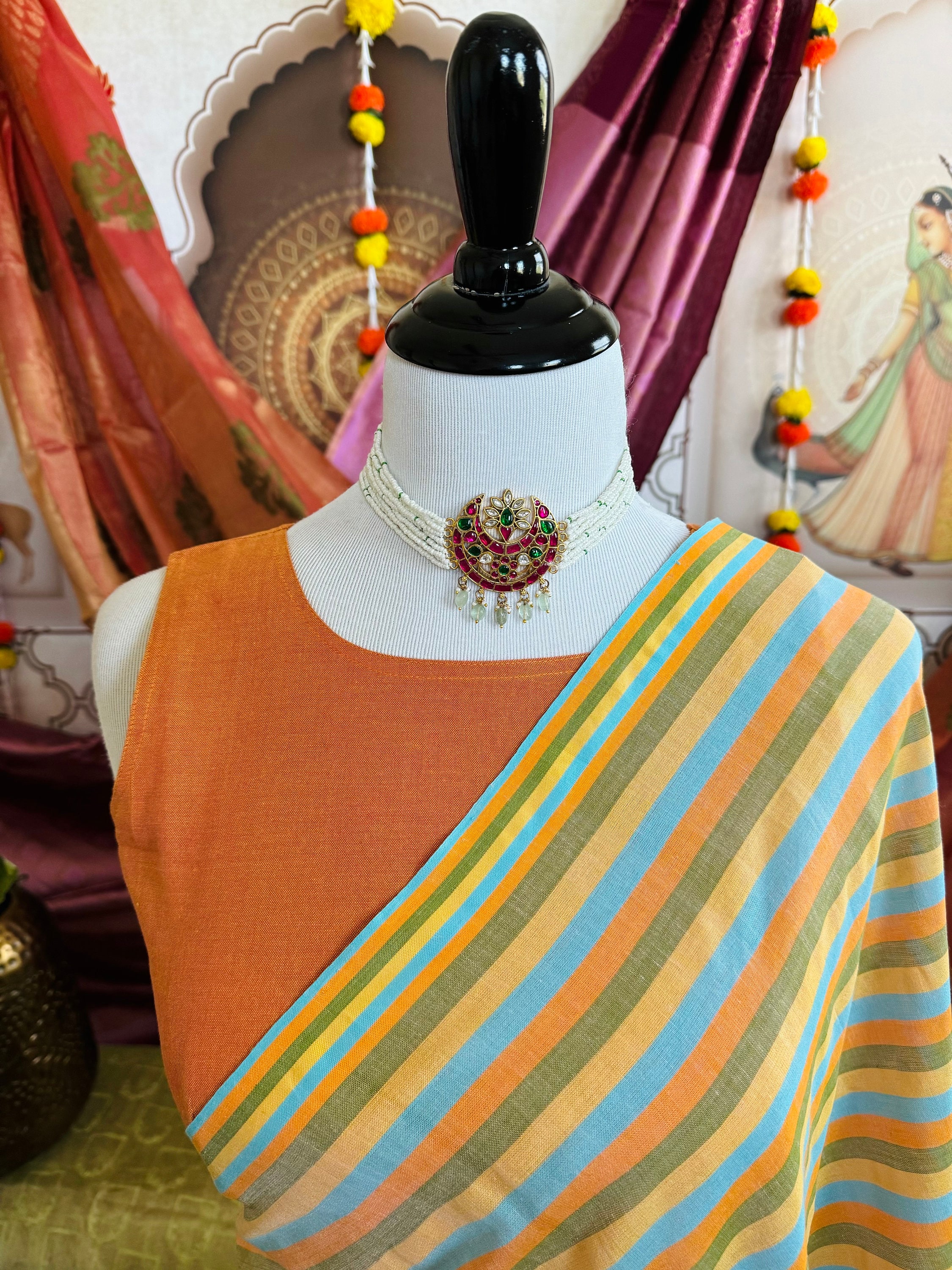 Cotton saree designer blouse 2025