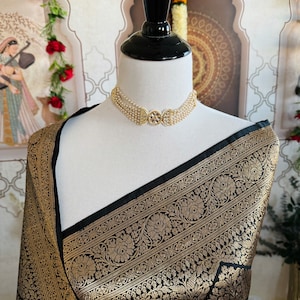 Banarasi Katan Brocade Pure Silk Saree | Black | Gold Zari | Handwoven | Silk Mark Certified | Ships from California