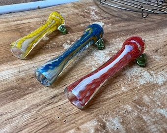 3” American Color Glass Chillum with Twisting Designs Hand Pipe