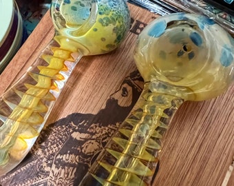 4.5” Decorative Yellow-Blue Spiral Swirly Speckle Patterned Heavy Glass Hand Pipe