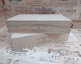 Wooden Wine Box / Crate with Lid ~ LES PERRIERES ~ Genuine, Storage, Vintage, Hamper, French.