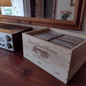 CD Storage Box ~ Wooden Wine Box / Crate. 6 Bottle size ~ French, Genuine.