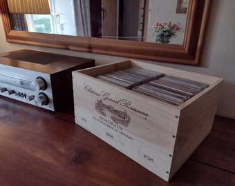 Scatola porta CD ~ Scatola/gabbia per vino in legno. 6 Formato della bottiglia ~ Francese, genuino.