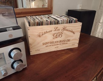 Schallplatten-Aufbewahrungsbox - 7 "single ~ Weinkiste aus Holz ~ Französisch, echt.