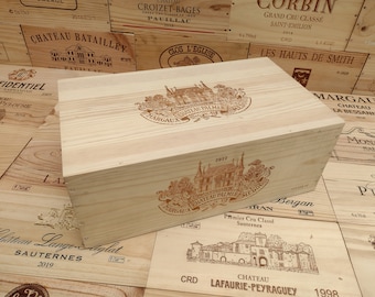 Boîte à vin en bois/caisse avec couvercle ~ Chateau Palmer ~ Authentique, rangement, vintage, panier.