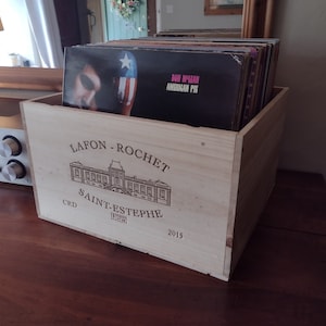 Vinyl Record LP Storage Box - 12", Album ~ Wooden Wine Box / Crate. 6 Magnum size ~ French, Genuine.