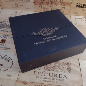 Houten en kartonnen wijnkist / krat met deksel ~ Domaine Mongeard-Mugneret ~ echt, vintage, opberger, mand.