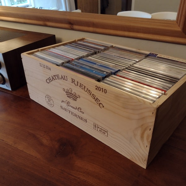 CD Storage box. Wooden wine box, French, Genuine, Gift, Christmas, Vintage.