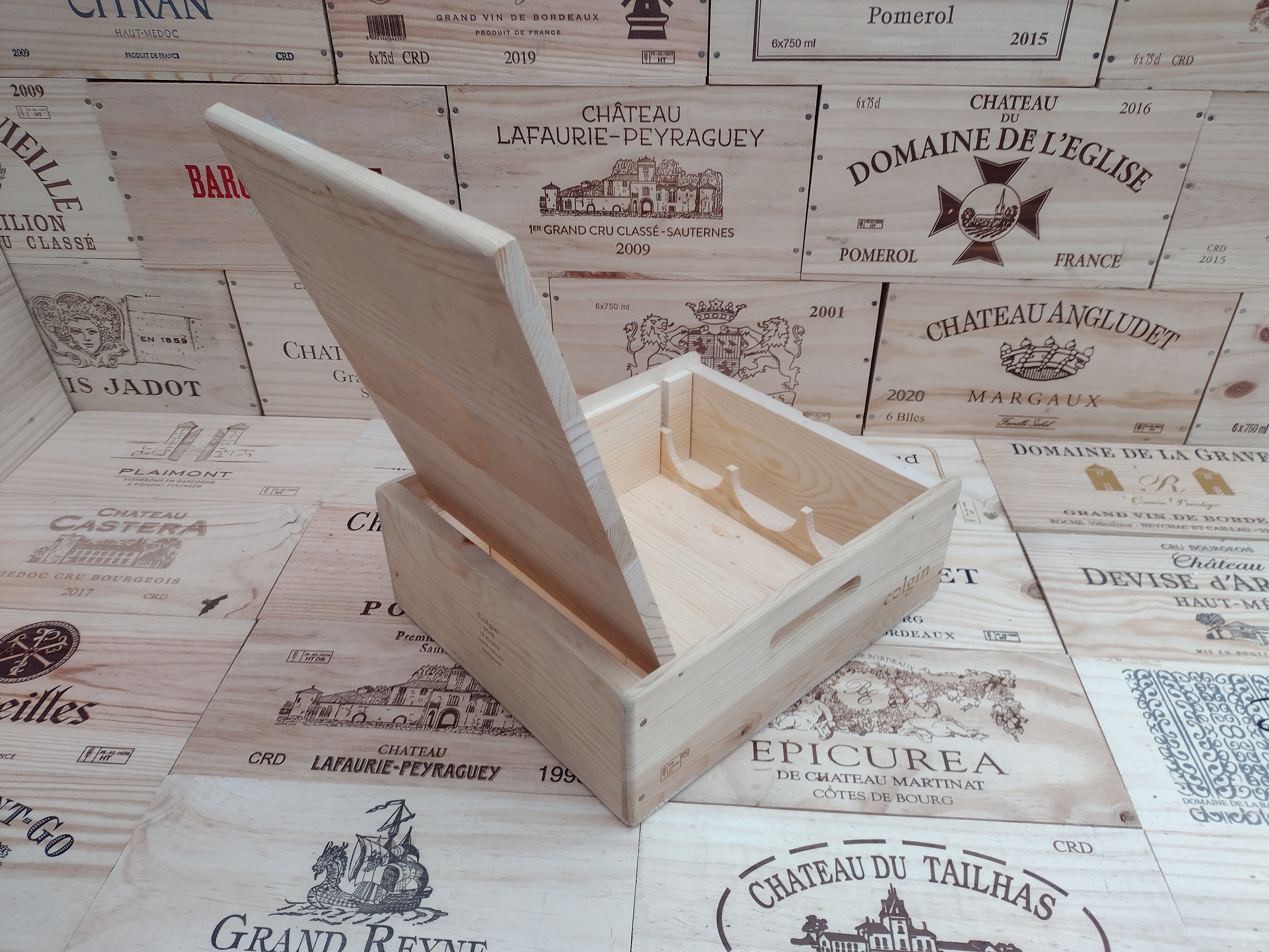 Wooden Wine Box / Crate With Hinged Lid ~ Colgin, Napa Valley ...