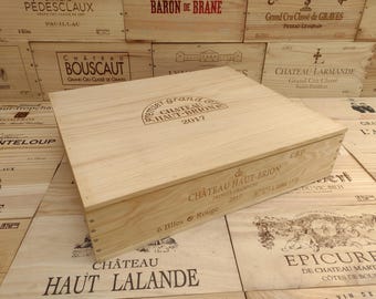 Wooden Wine Box Crate with Lid ~ Chateau Haut Brion ~ Gift Box, Storage, French, Genuine
