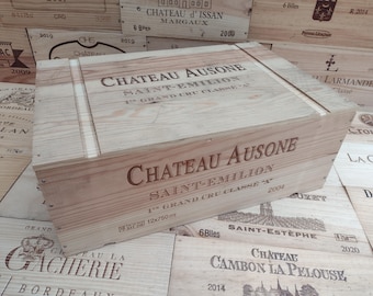 CHATEAU AUSONE ~ 12 Bottle Box with lid ~ Wooden Wine Box ~ French, Genuine.