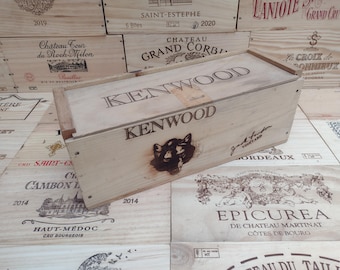 Wooden Wine Box / Crate with Sliding Lid ~ Kenwood, Sonoma, California ~ Genuine, Storage, Vintage, Hamper.