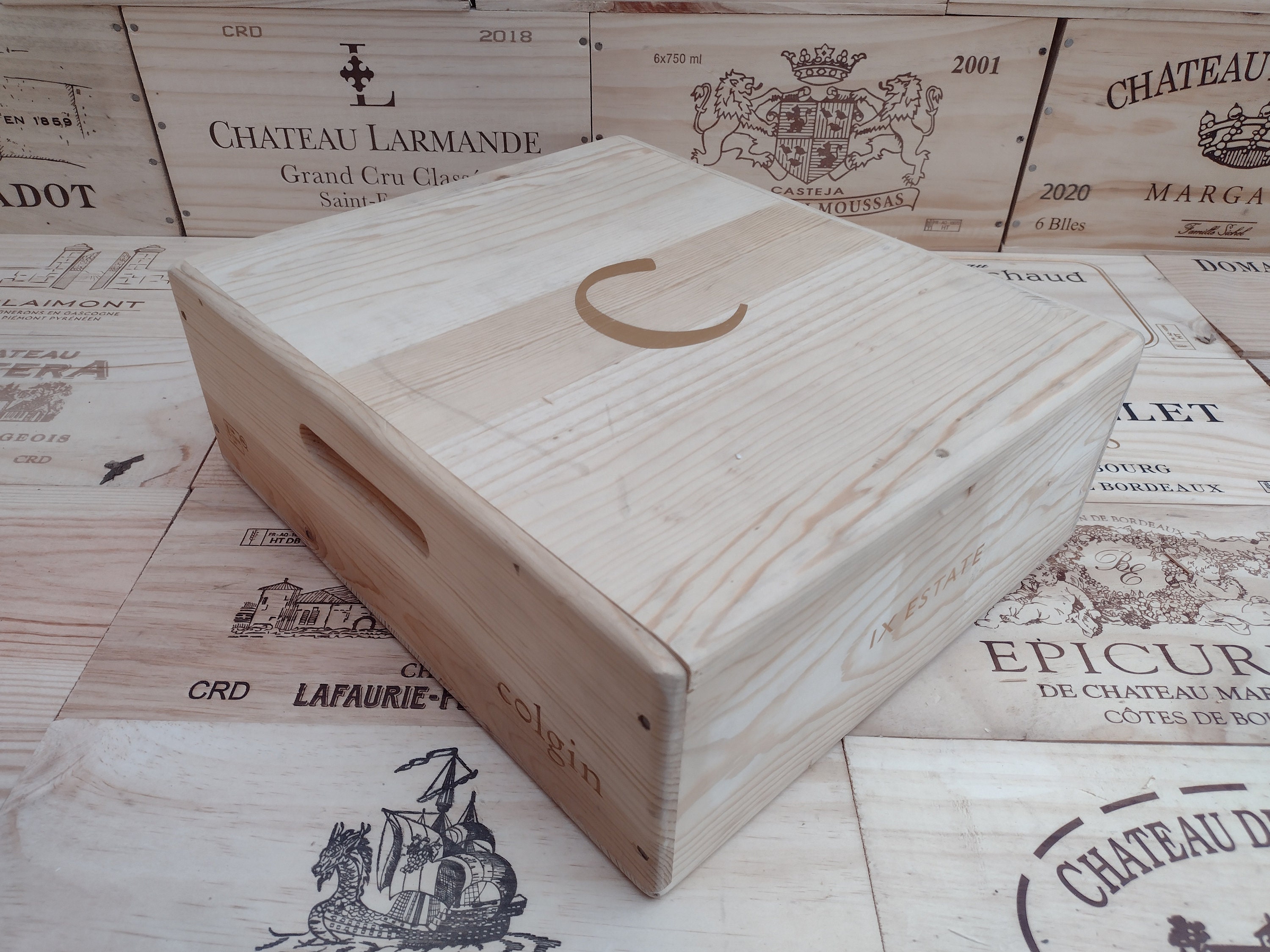 Wooden Wine Box / Crate With Hinged Lid ~ Colgin, Napa Valley ...